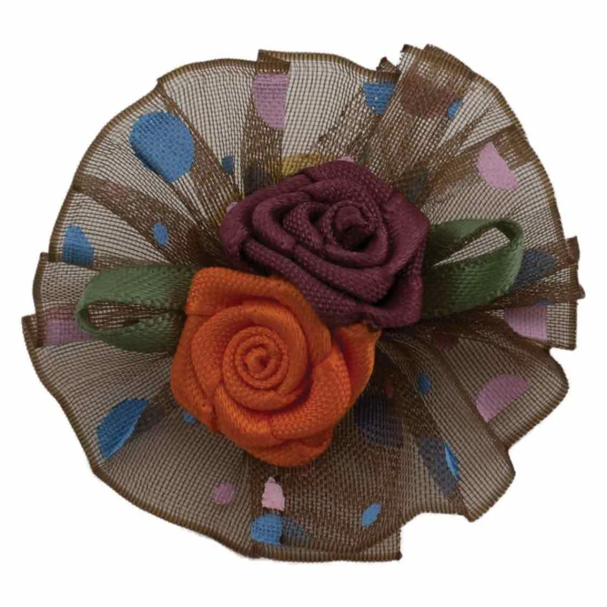 Ryan's Pet Supplies Fancy Finishes Dot Print Organza Bows with Double Rose
