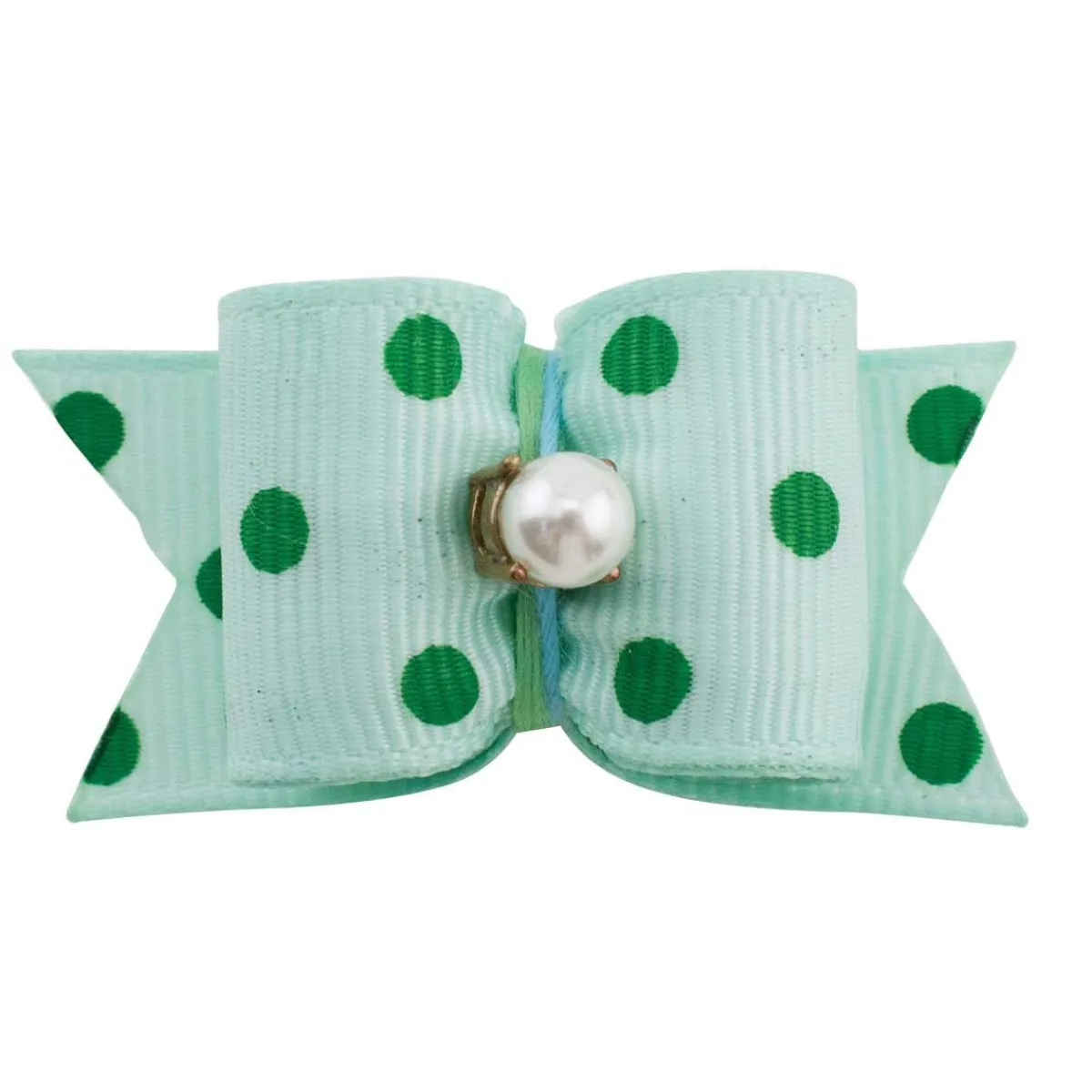 Ryan's Pet Supplies Fancy Finishes Grosgrain Polka Dot & Pearl Center Dog Bows