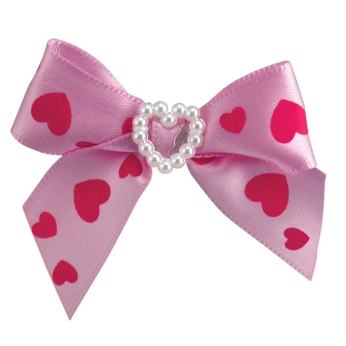 Ryan's Pet Supplies Fancy Finishes Heart Print Satin Bows With Pearl Heart