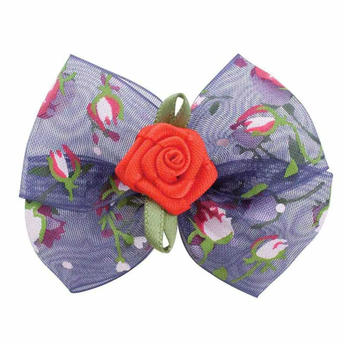 Ryan's Pet Supplies Fancy Finishes Organza Floral Print & Rose Center Pet Bows