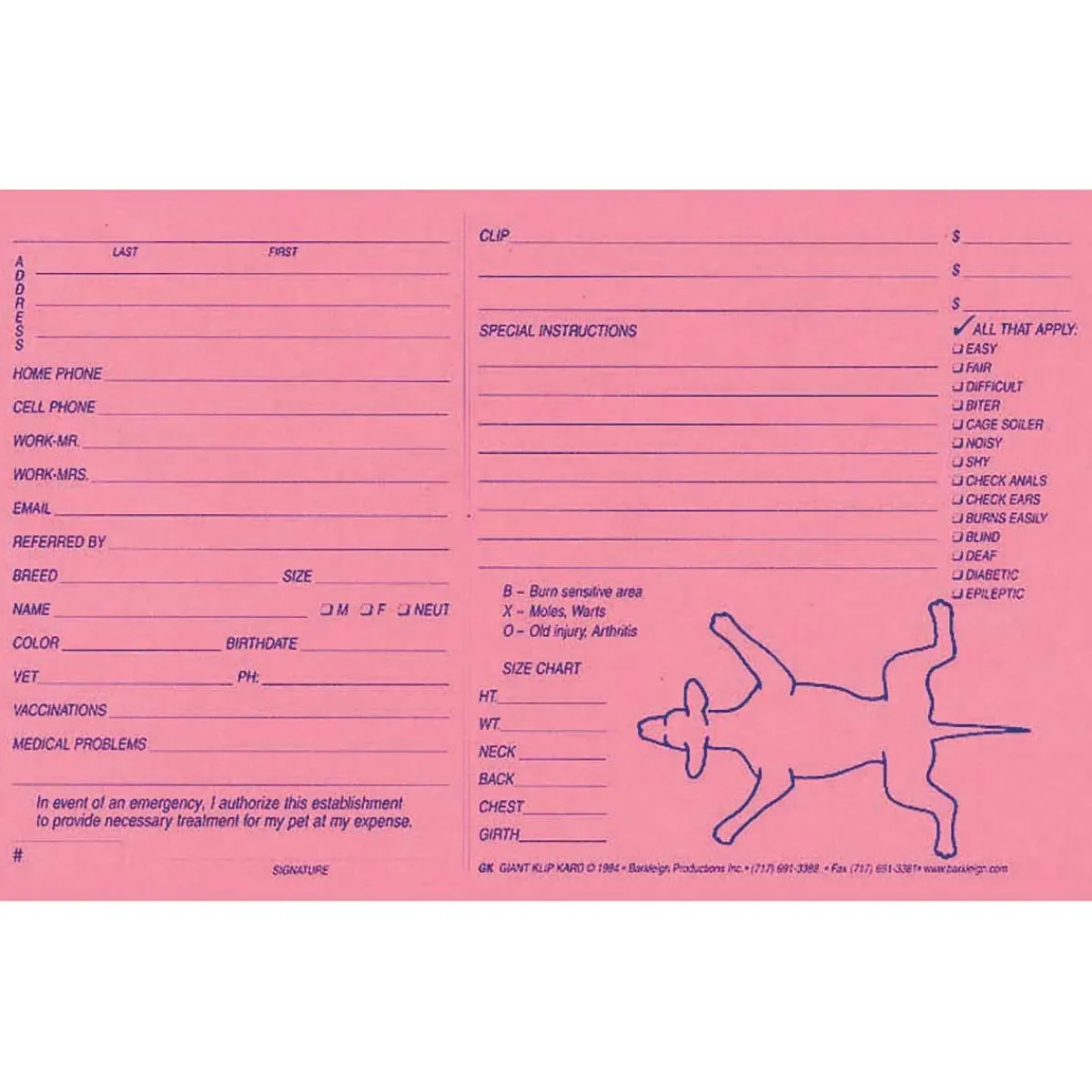 Ryan's Pet Supplies Giant Klip Kards - Pink 100 Count