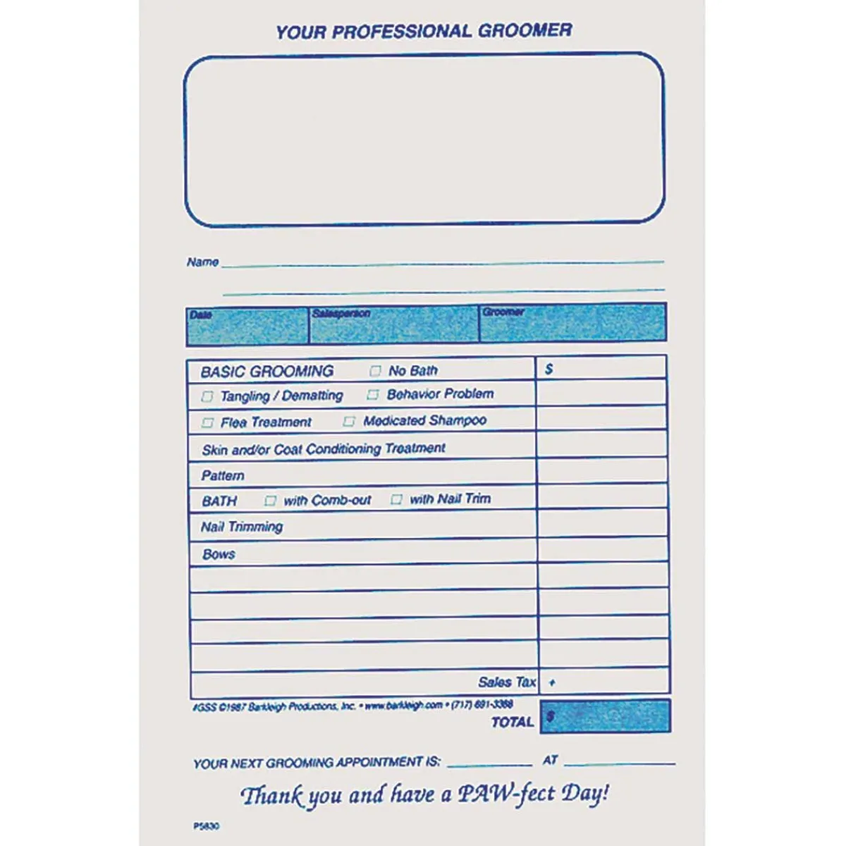 Ryan's Pet Supplies Groomer Sales Slips - 100 Count