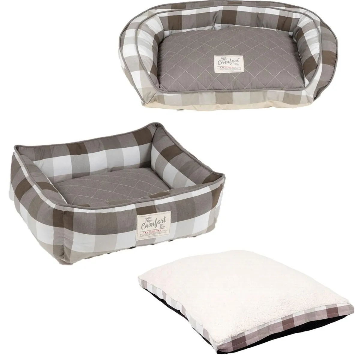 Ryan's Pet Supplies Happy Tails Plaid Cloud Bed