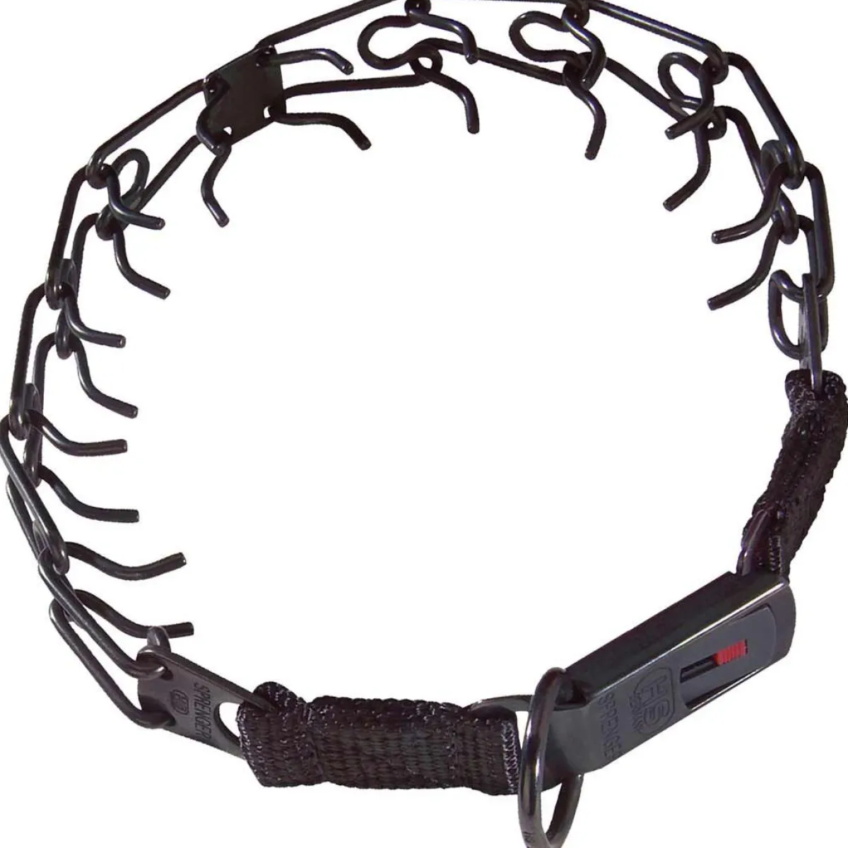 Ryan's Pet Supplies Herm Sprenger Ultra-Plus Black Stainless Steel Training Collar with Center-Plate and Assembly Chain Click Lock