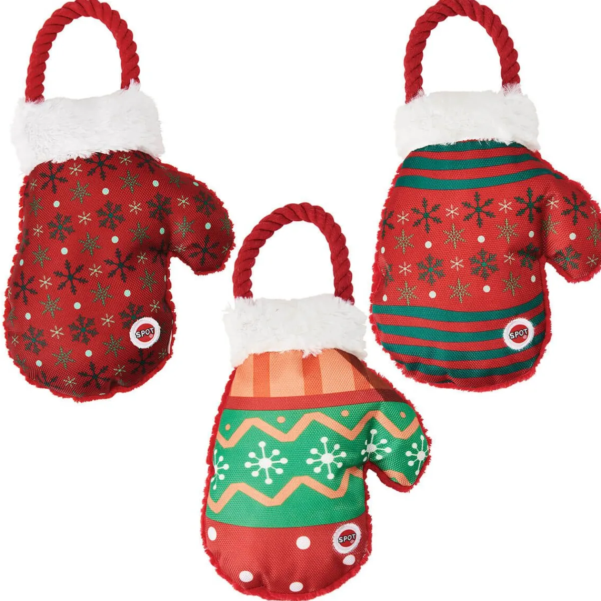 Ryan's Pet Supplies Holiday Plush Snowflake Mittens 12" - Assorted
