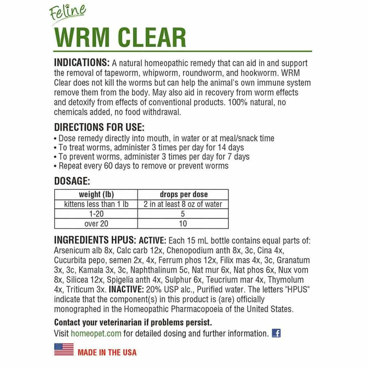 Ryan's Pet Supplies HomeoPet Feline WRM Clear