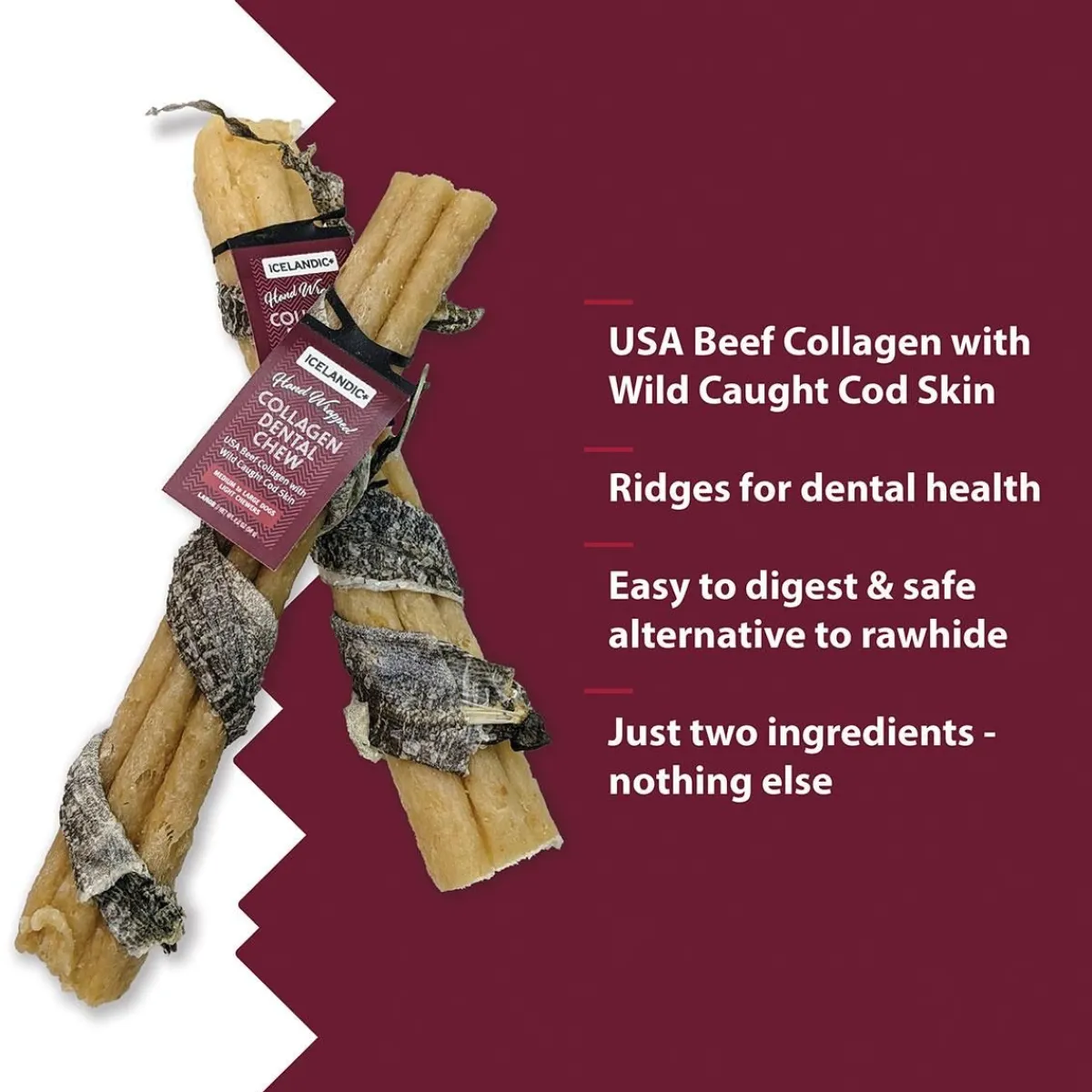 Ryan's Pet Supplies Icelandic+ Cod Skin Wrapped Beef Collagen Dental Chew