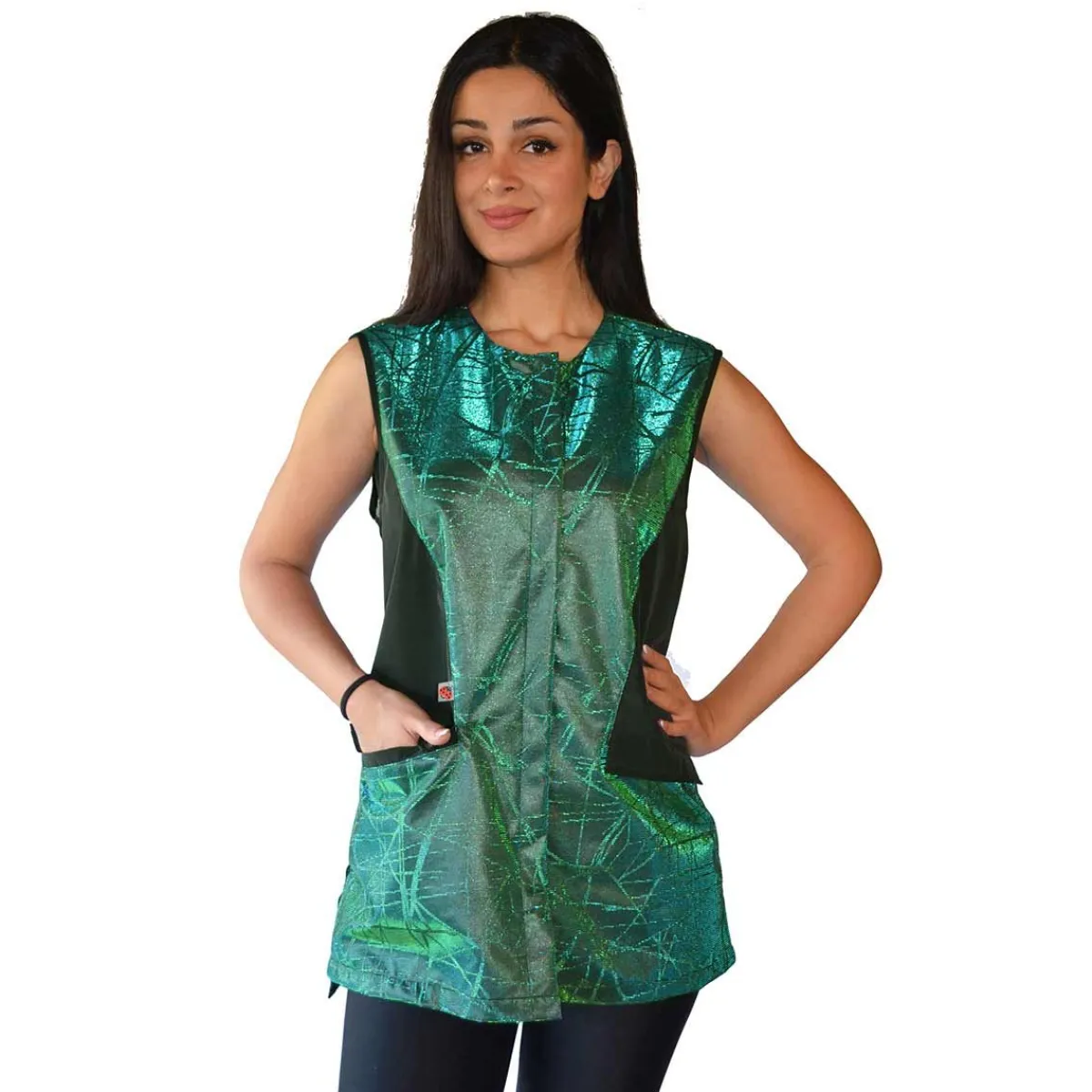 Ryan's Pet Supplies Ladybird Line Women's Green Sparkle Waterproof Grooming Vest