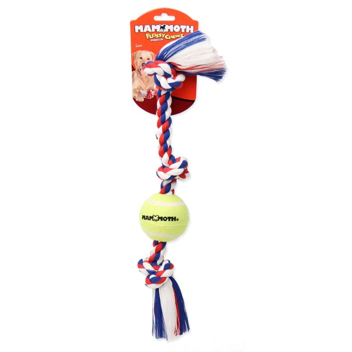 Ryan's Pet Supplies Mammoth Pet 3 Knot Tug with Tennis Ball 20"