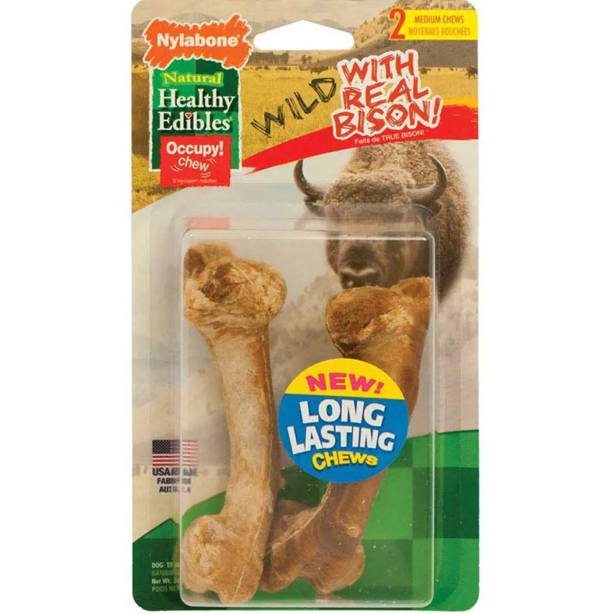 Ryan's Pet Supplies Nylabone Healthy Edibles Wild With Real Meat Bison Medium 2 Count