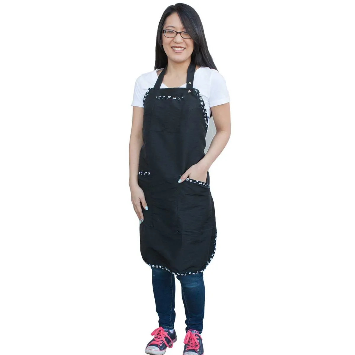 Ryan's Pet Supplies Paw Brothers Black Apron with White Paw Print Trim