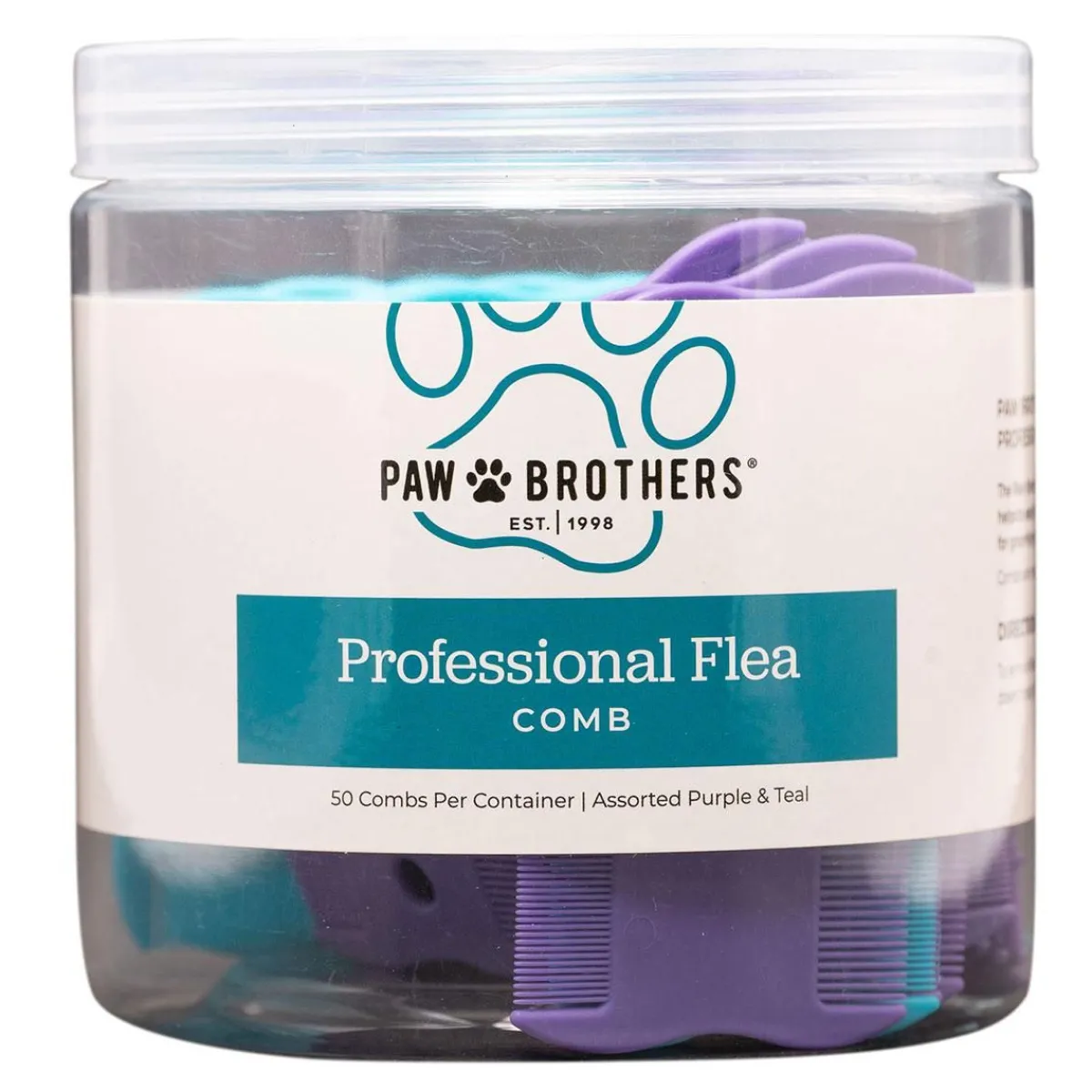 Ryan's Pet Supplies Paw Brothers Flea Comb 50pcs/Tub Teal & Purple