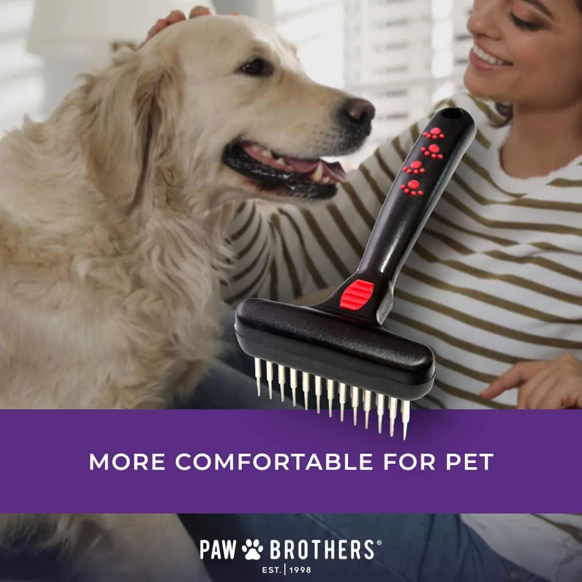 Ryan's Pet Supplies Paw Brothers Magic Spring Undercoat Rake Double Row (13 Long/12 Short) 3.5”