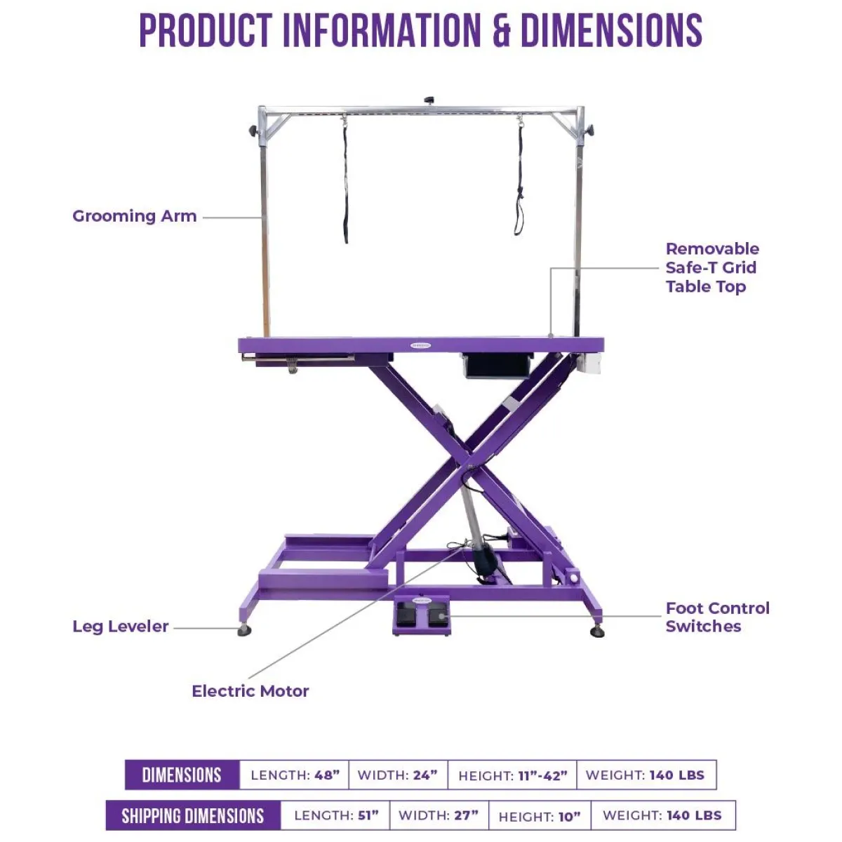 Ryan's Pet Supplies Paw Brothers Pro Low-Low Super Electric Grooming Table - Purple