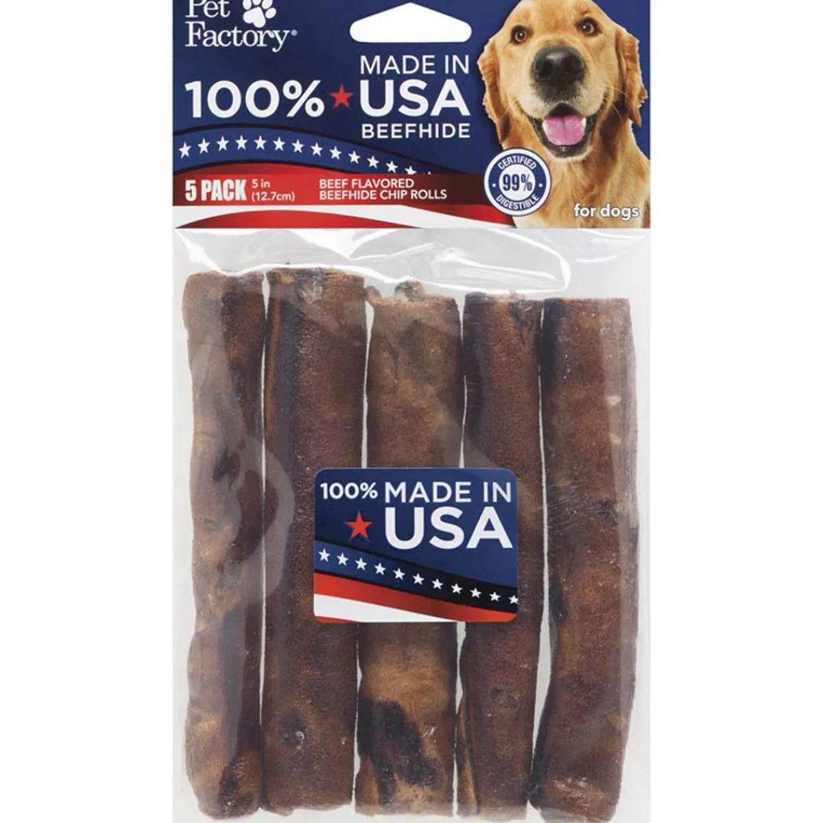 Ryan's Pet Supplies Pet Factory 5 inch Beef Rolls 5 Pack
