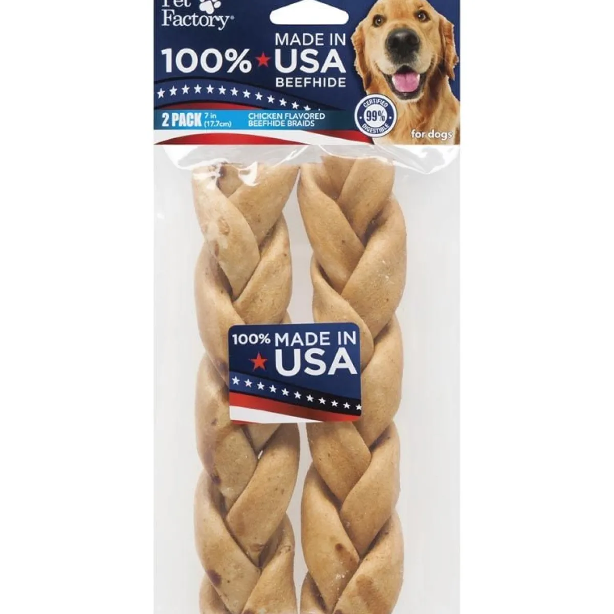 Ryan's Pet Supplies Pet Factory 7 inch Braided Chicken USA Rawhide 2 Pack