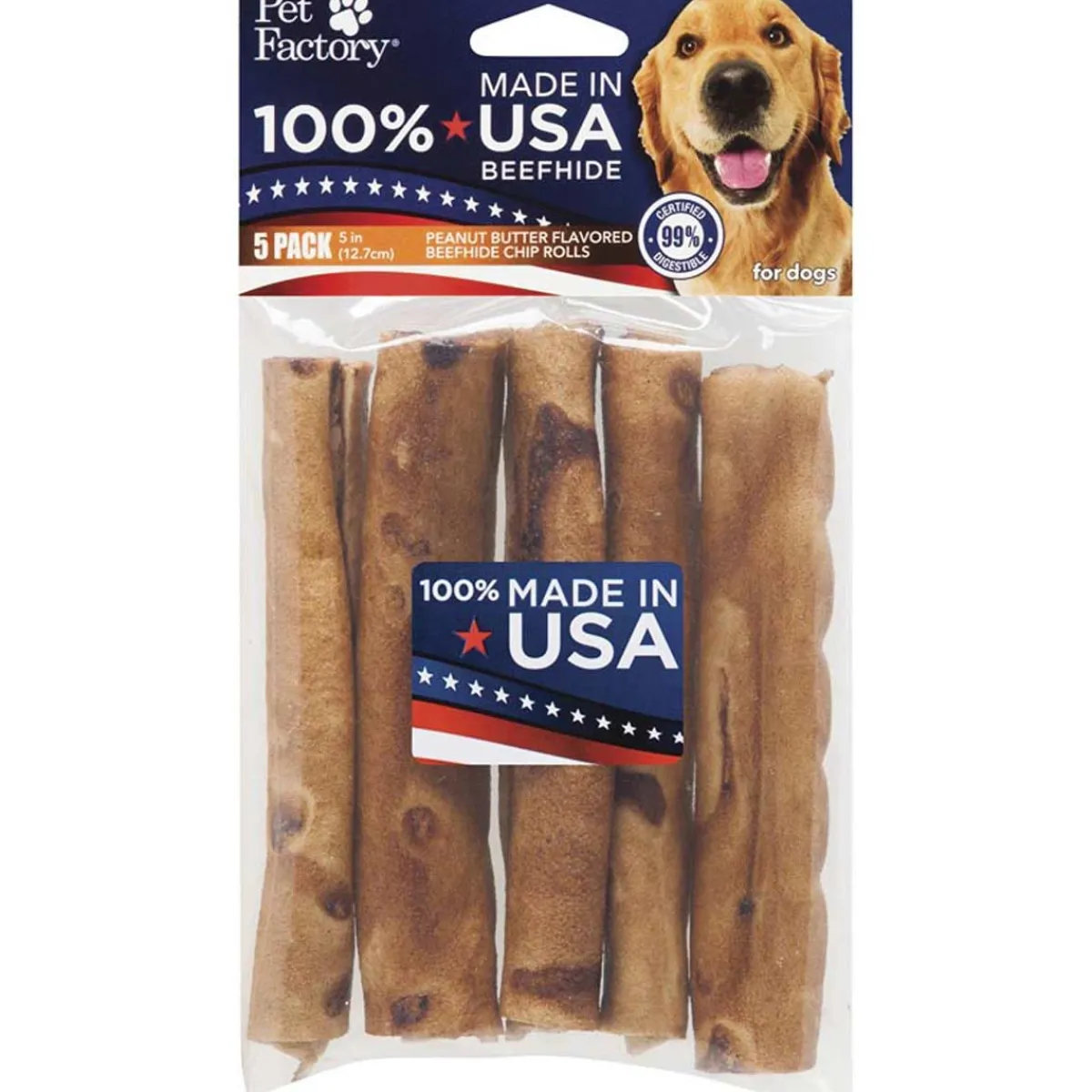 Ryan's Pet Supplies Pet Factory 5 inch Peanut Butter Rolls 5 Pack