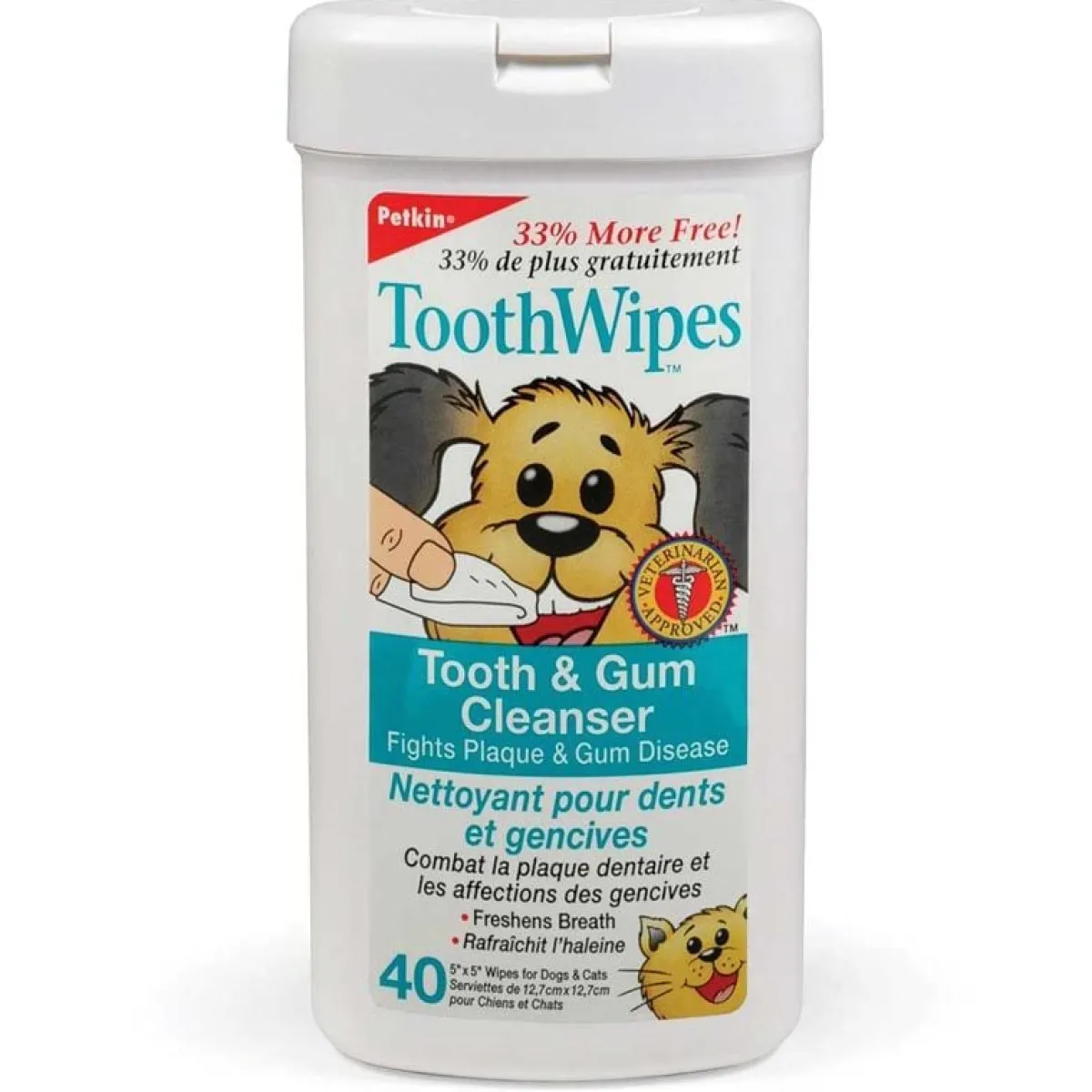 Ryan's Pet Supplies Petkin Tooth Wipes for Clean Gums and Teeth - 40ct