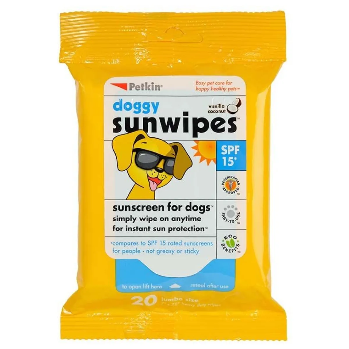 Ryan's Pet Supplies Petkin Vanilla Coconut Scented SPF 15 Doggy Sun Wipes - 20ct