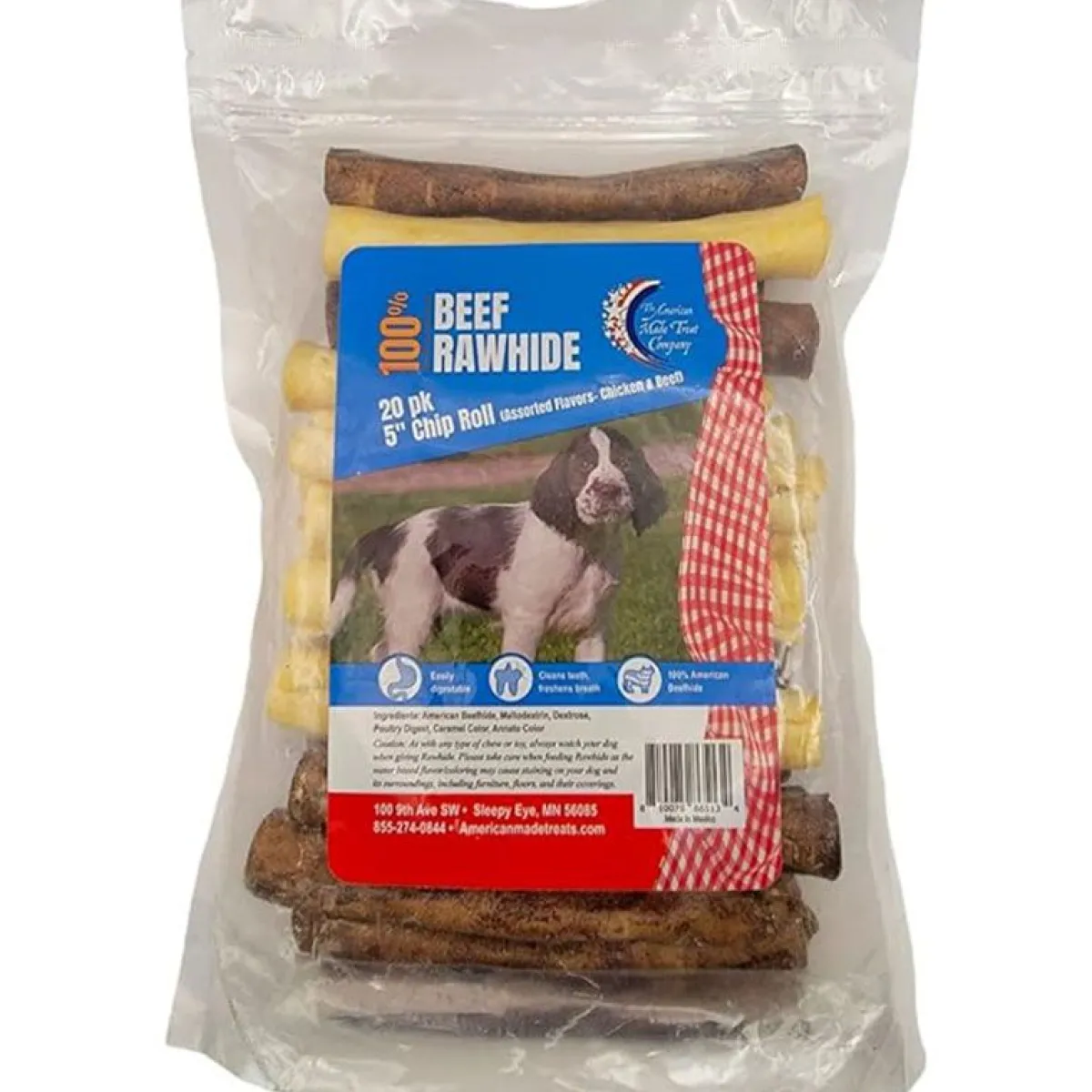 Ryan's Pet Supplies Rawhide Beef 5 inch Assorted Flavor Chip Roll - 20 pack