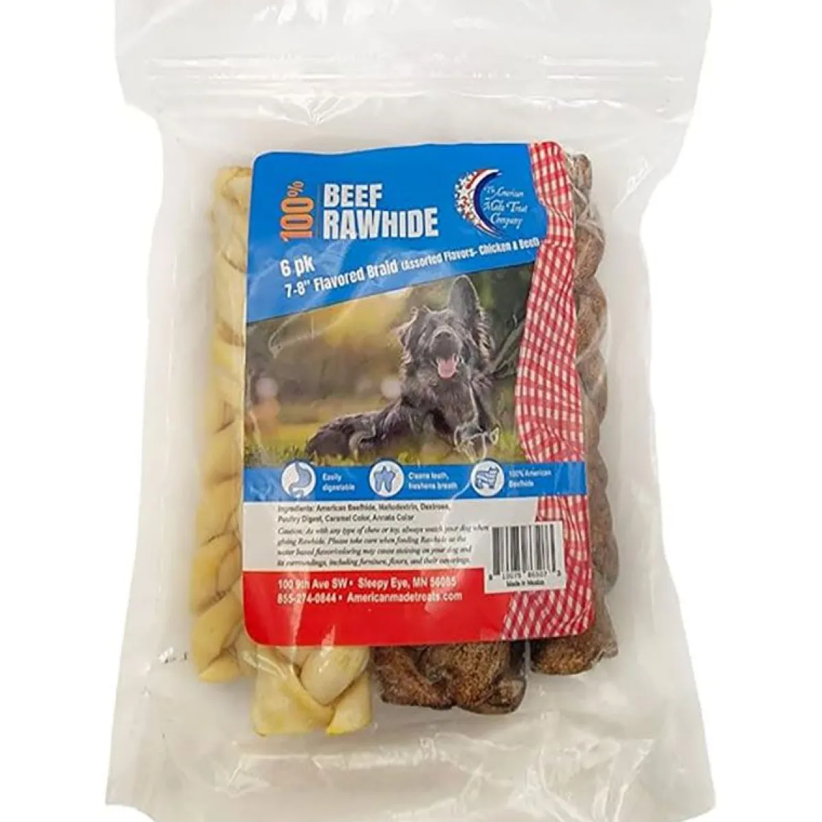 Ryan's Pet Supplies Rawhide Beef 7-8 inch Assorted Flavored Braids - 6 pack