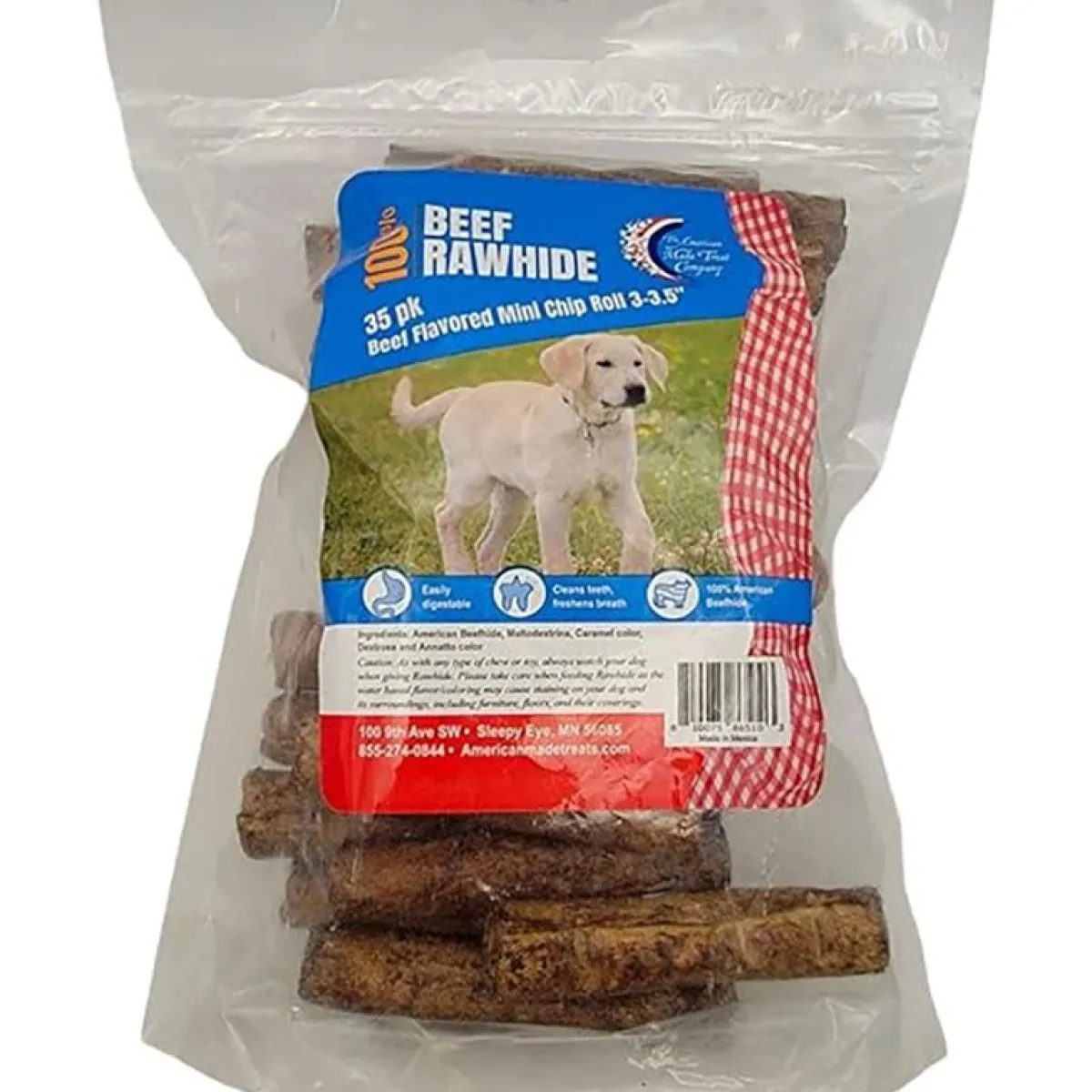 Ryan's Pet Supplies Rawhide Beef 3-3.5 inch Beef Flavored Mini Chip Roll - 35 pack