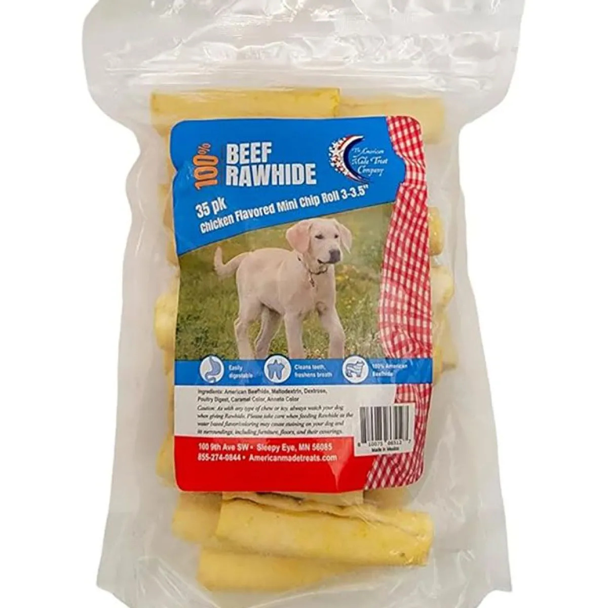 Ryan's Pet Supplies Rawhide Beef 3-3.5 inch Chicken Flavored Mini Chip Roll - 35 pack