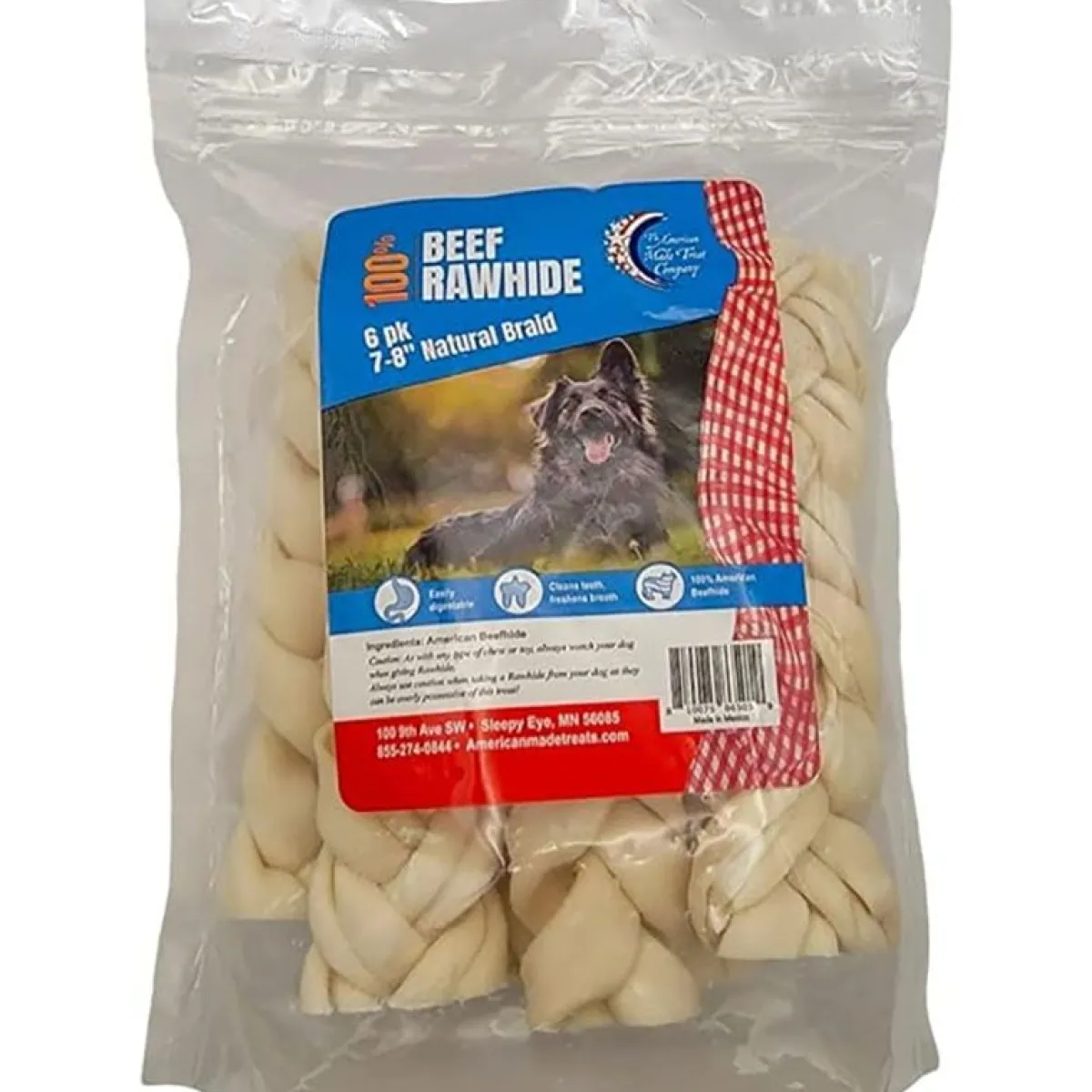 Ryan's Pet Supplies Rawhide Beef 7-8 inch Natural Braids - 6 pack