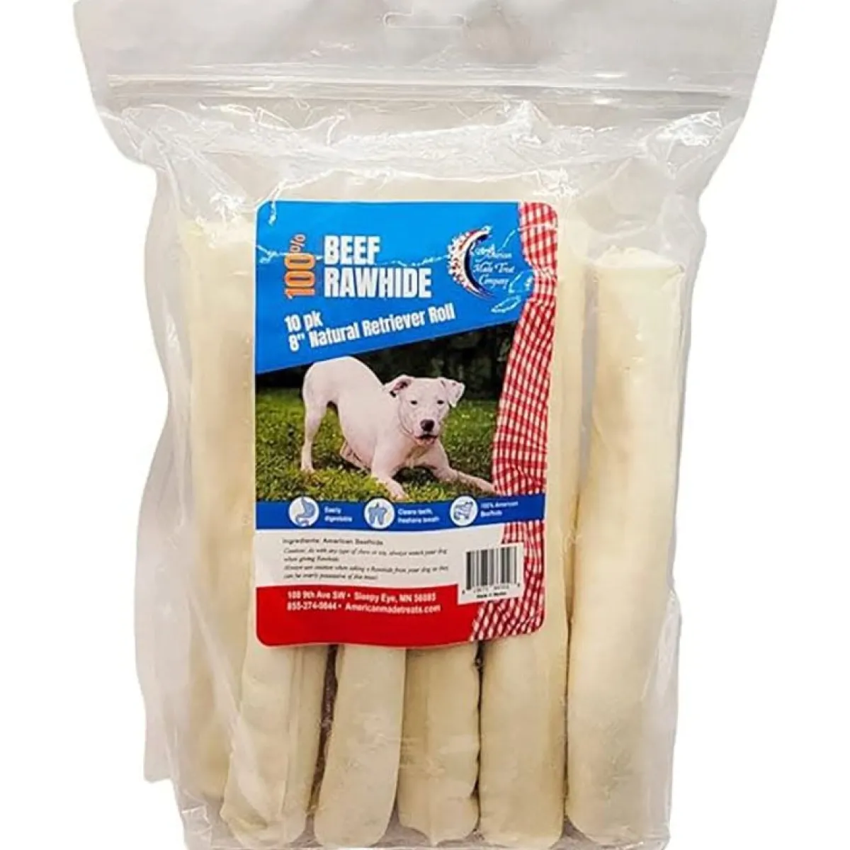 Ryan's Pet Supplies Rawhide Beef 8 inch Natural Retriever Roll - 10 pack