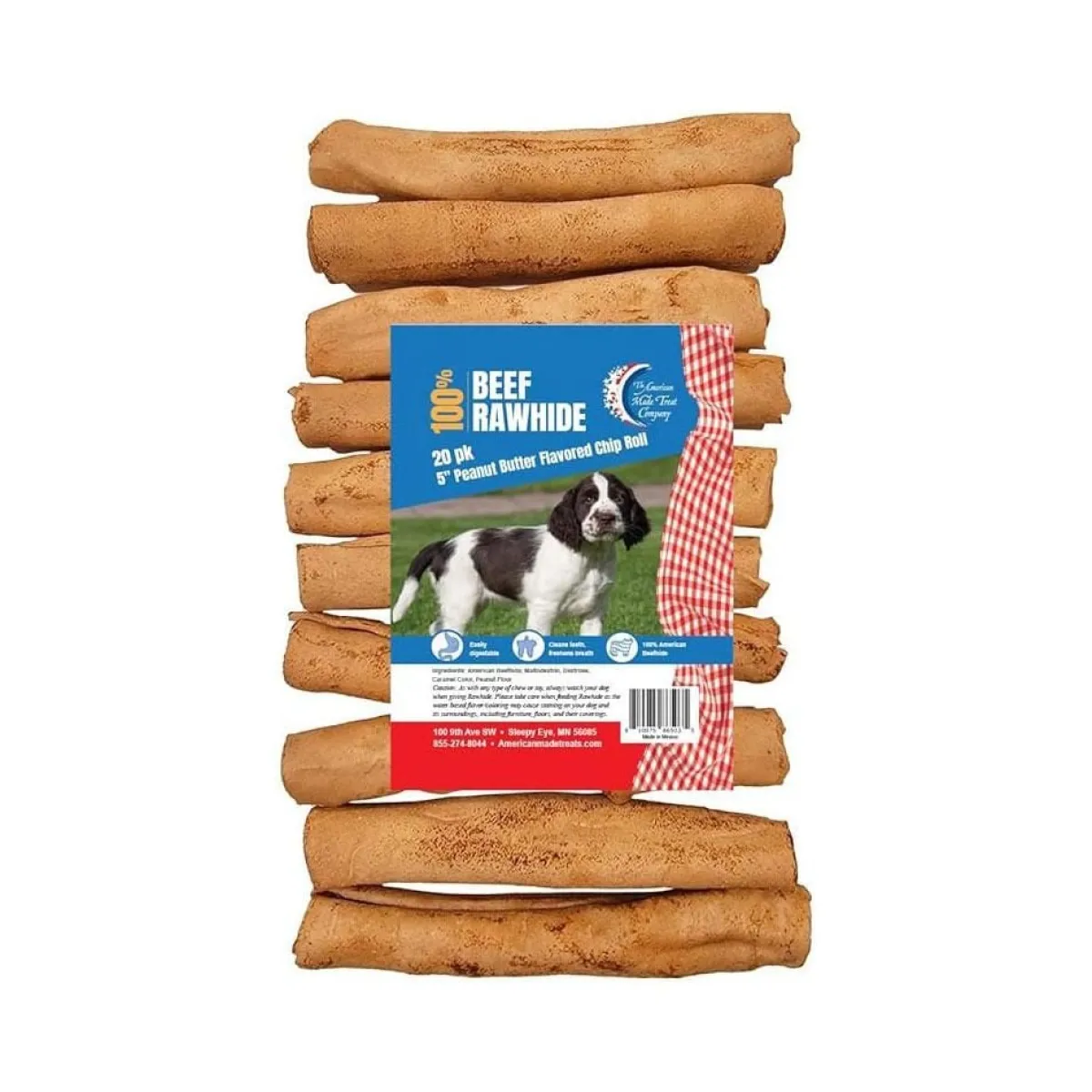Ryan's Pet Supplies Rawhide Beef 5 inch Peanut Butter Flavored Chip Roll - 20 pack