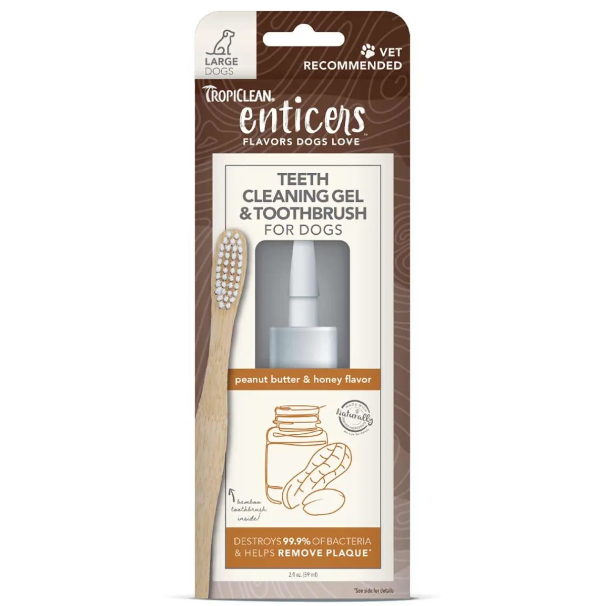 Ryan's Pet Supplies Tropiclean Enticers Teeth Cleaning Gel 2 oz & Toothbrush - Peanut Butter & Honey Flavor