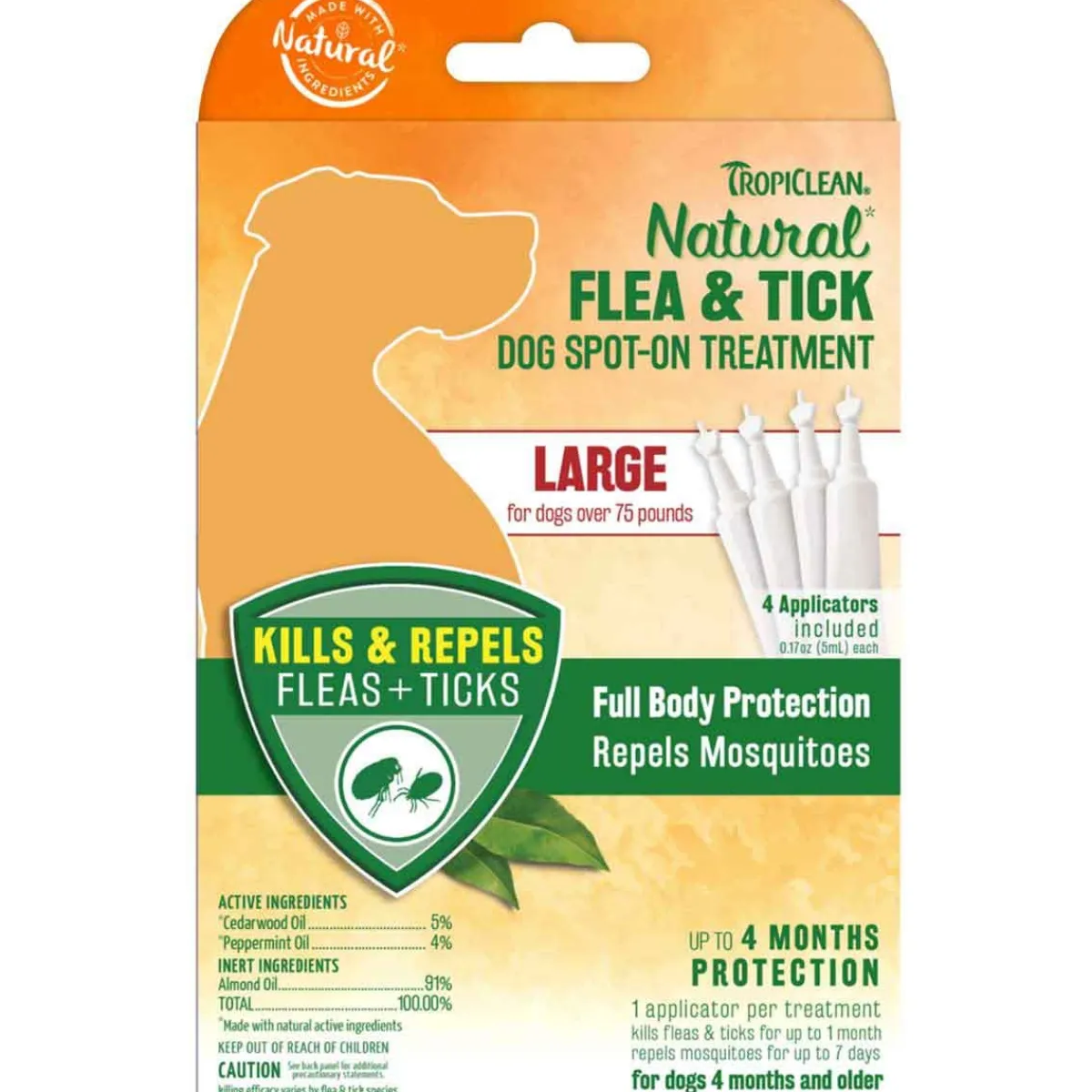 Ryan's Pet Supplies TropiClean Natural Flea & Tick Spot On Treatment Large Dog  4ct