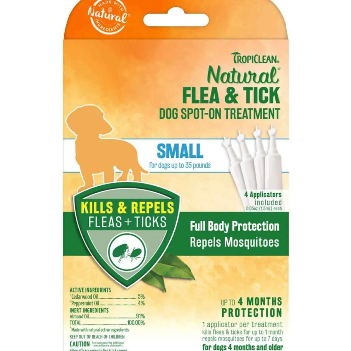 Ryan's Pet Supplies TropiClean Natural Flea & Tick Spot On Treatment Small Dog 4ct