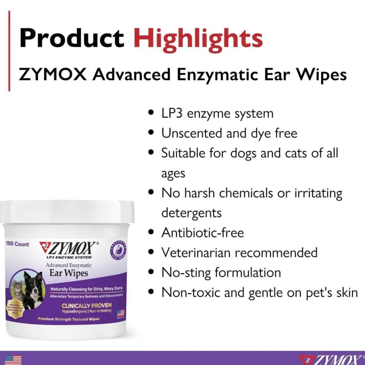 Ryan's Pet Supplies ZYMOX Advanced Enzymatic Ear Wipes 100 Count